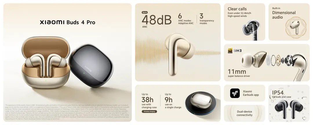 Xiaomi Buds 4 Pro Gold: full specifications, photo